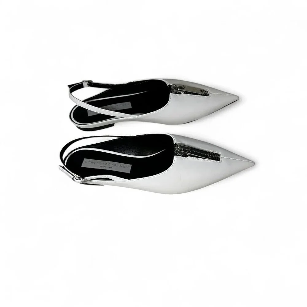 Stella McCartney White Zipit Slingback Flats EU 37 NWOT